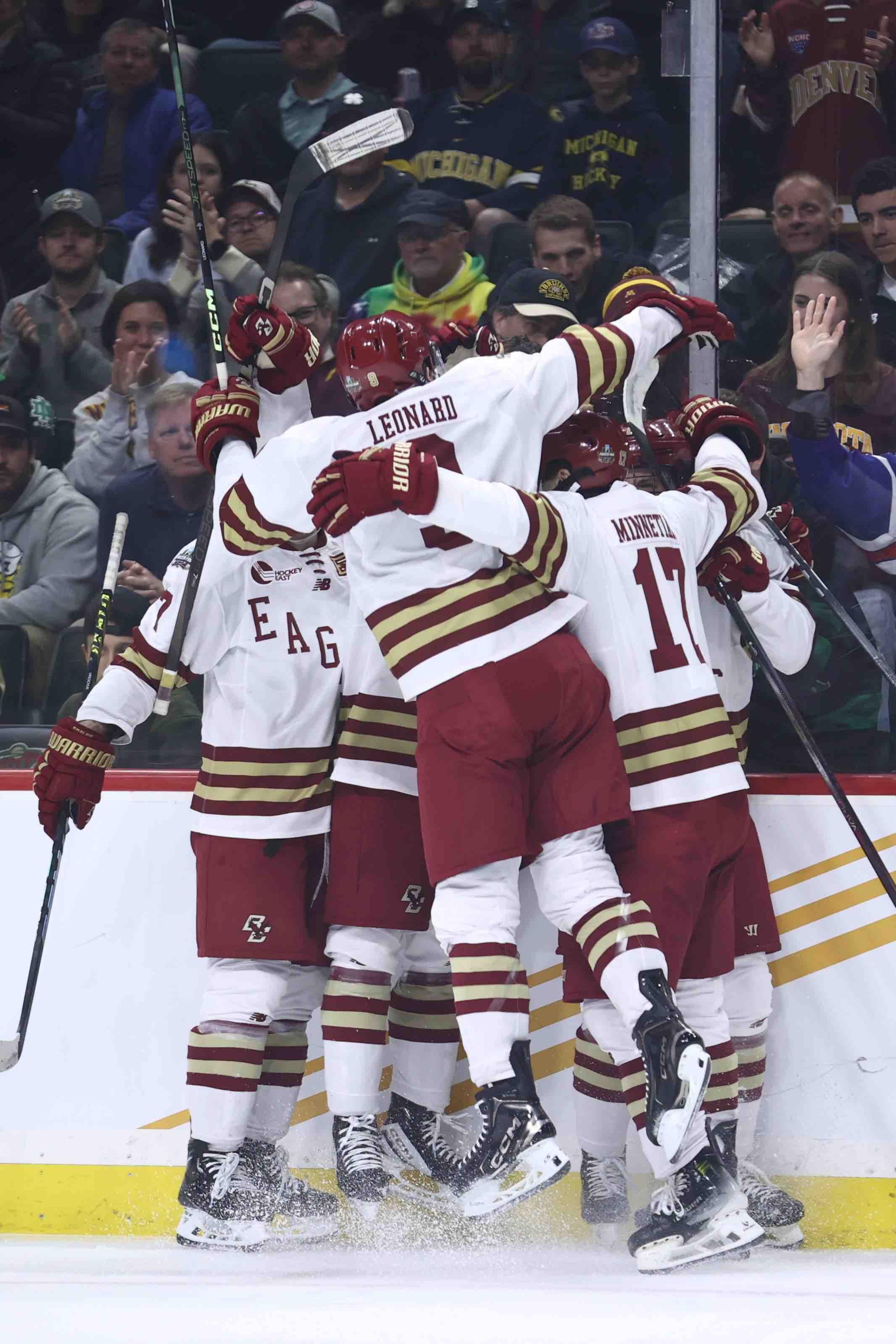 Boston College celebrates after a second period goal